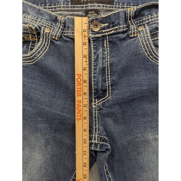 True Luck Jeans Mens 34x30 Blue Straight Leg Denim Contrast Stitch Embroidered - Picture 6 of 15